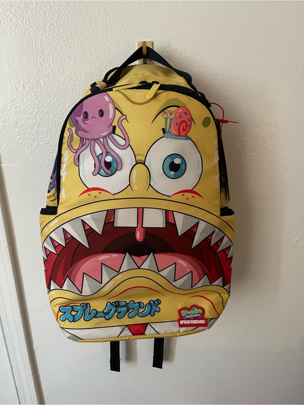 Sprayground Yellow Shark Face Kids Backpack with Cartoon Accents
